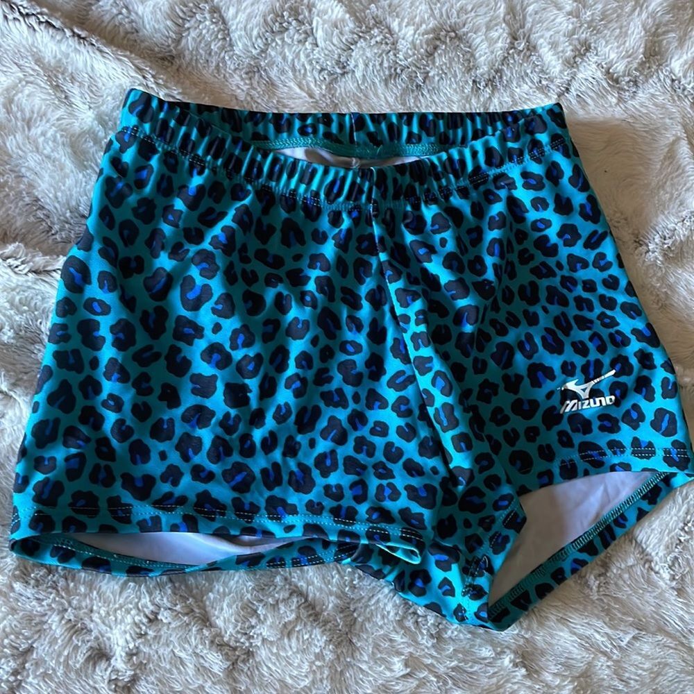 MIZUNO Volleyball Spandex Size small cheetah Halloween cat blue workout shorts